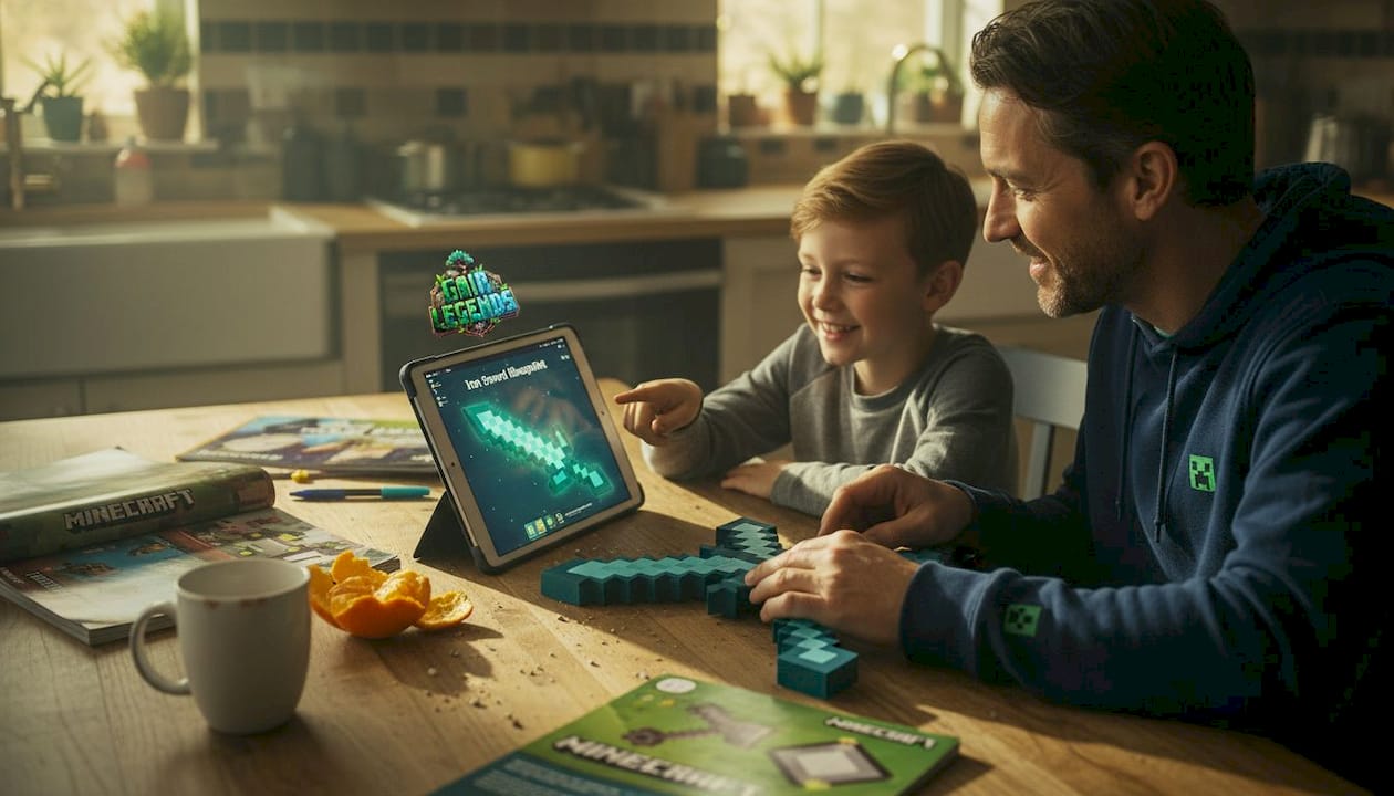 Parent and child build Minecraft iron sword model