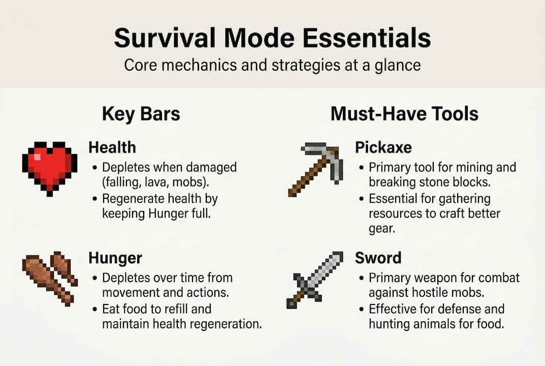 Infographic summarizes Minecraft survival essentials