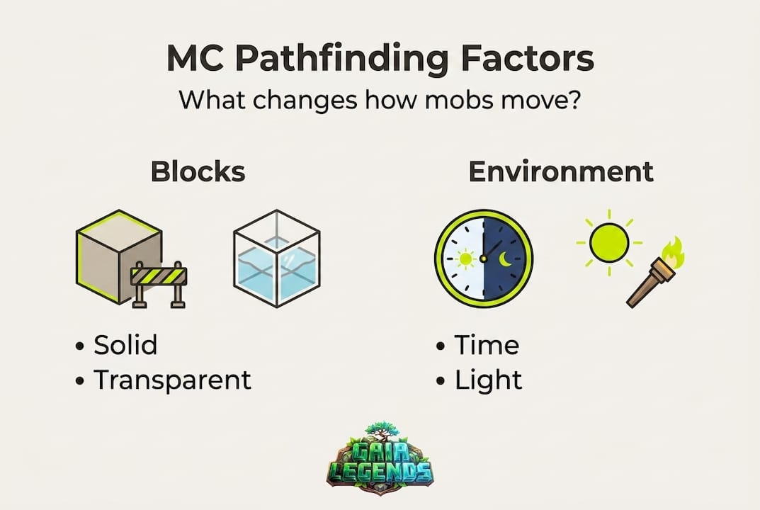 Infographic of Minecraft pathfinding influences