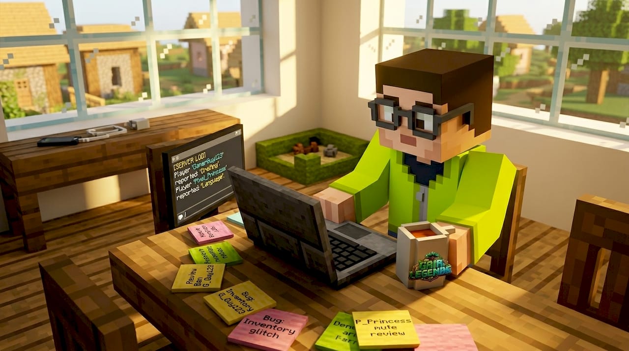 Minecraft moderator reviewing server chat logs