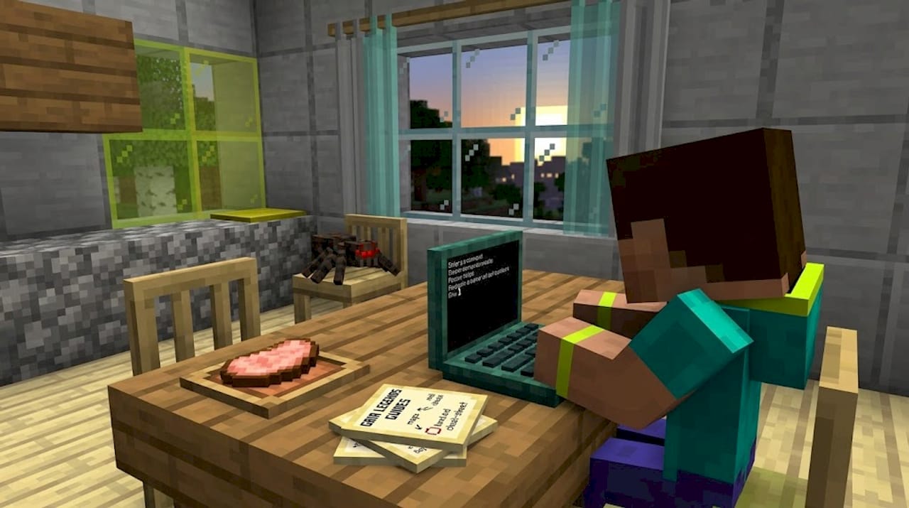 Person entering Minecraft command at kitchen table