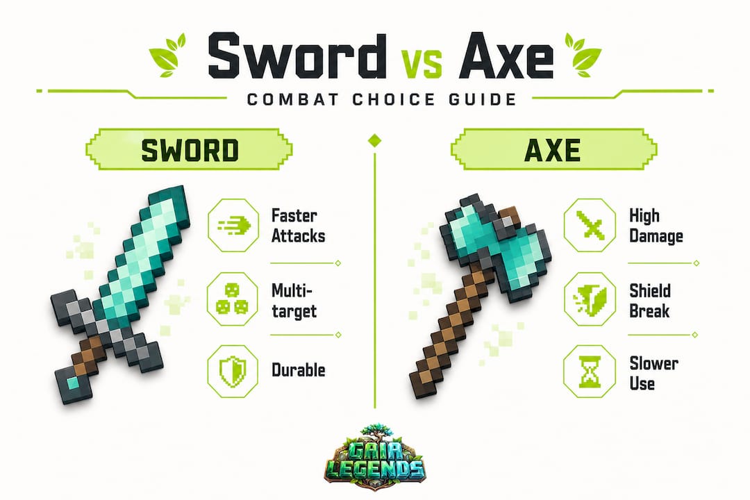 Infographic comparing Minecraft sword and axe for combat
