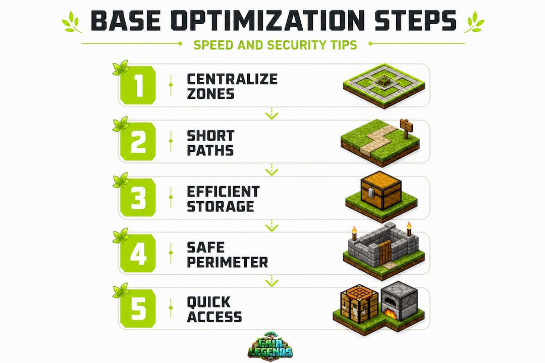 Infographic showing Minecraft base optimization steps