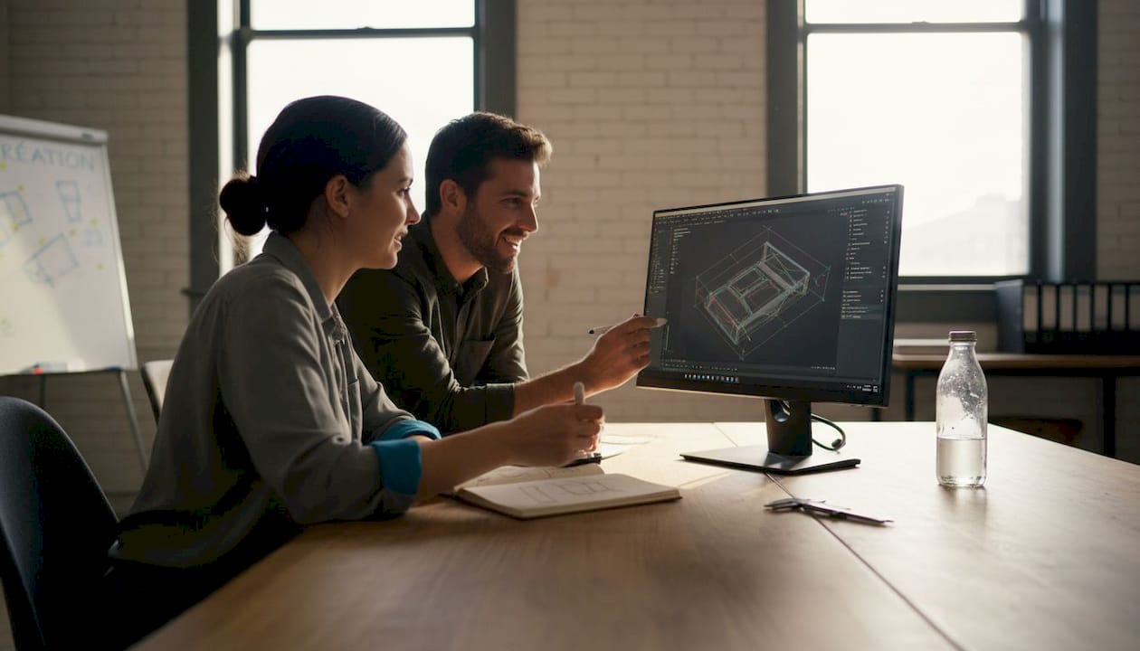 Designers collaborate on the design of a parametric 3D model.