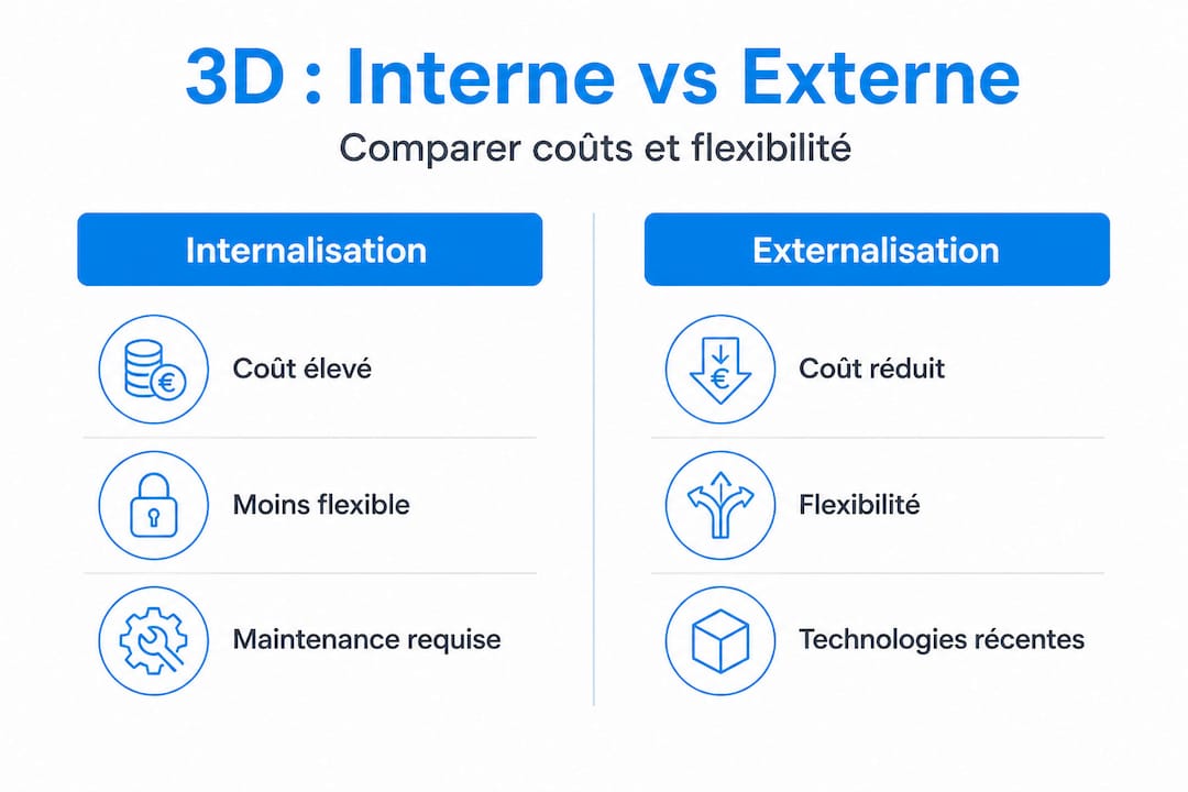 Infografik: Vor- und Nachteile der 3D-Verwaltung intern oder extern