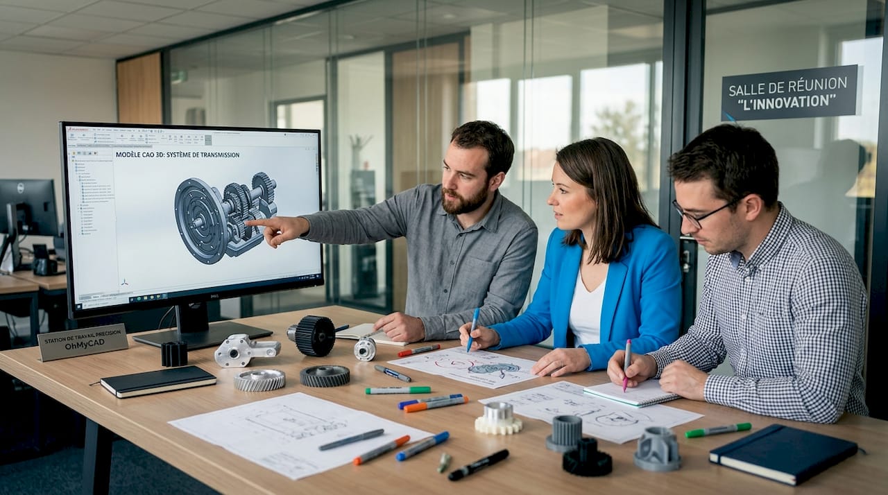 The team exchanges and shares ideas about modifications to be made to the CAD model, in order to optimize the project together.