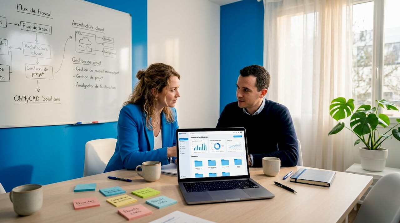Twee collega’s analyseren samen het cloud-PLM-dashboard.
