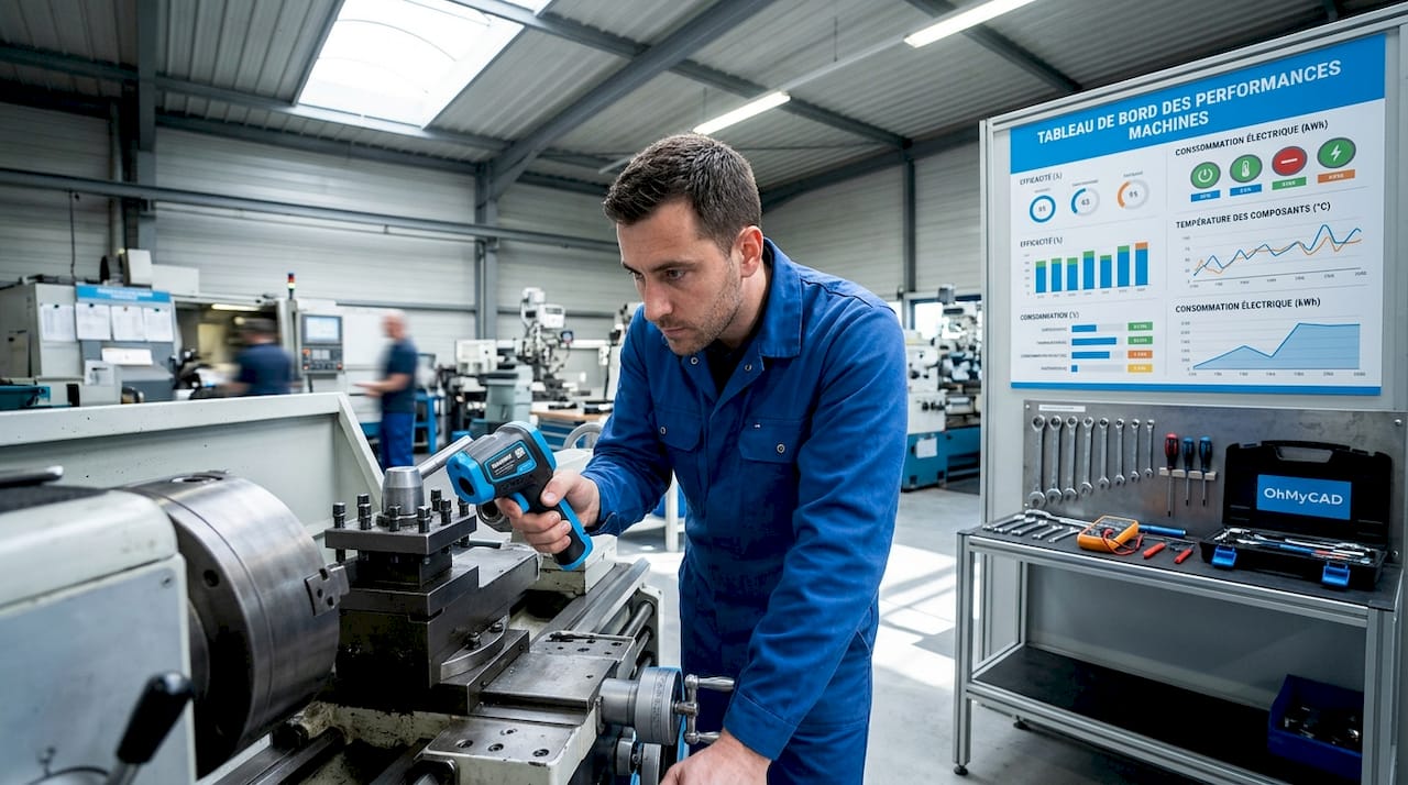 A specialist conducts a thermal diagnosis in an industrial workshop.