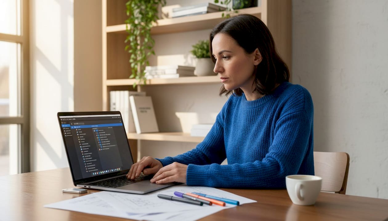 Engineer organizing her 3D files from her home office