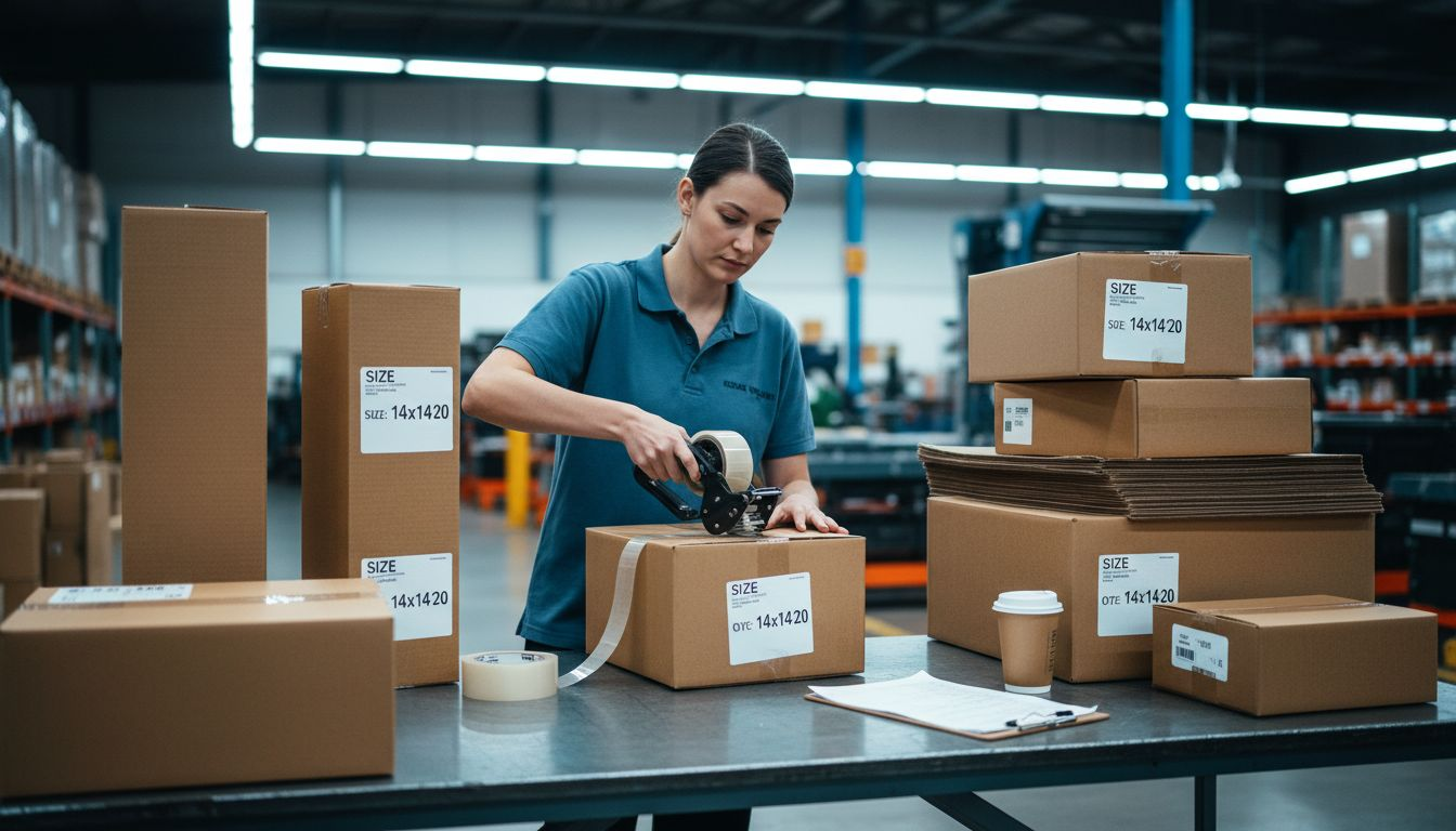 Worker handling custom sized retail packaging
