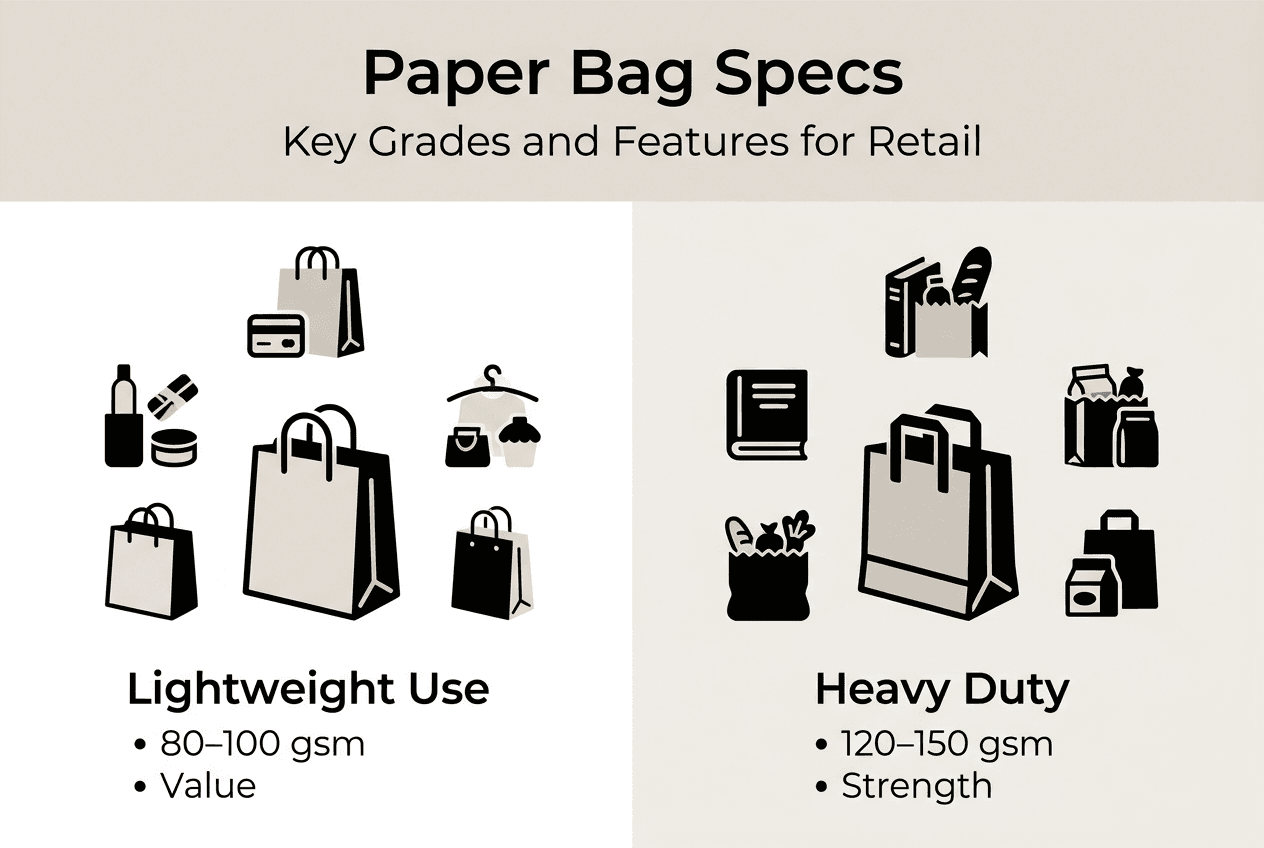 Infographic comparing paper bag grades and uses