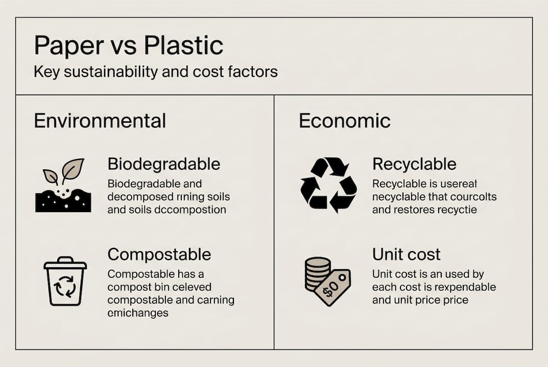 Infographic comparing paper bag sustainability and cost