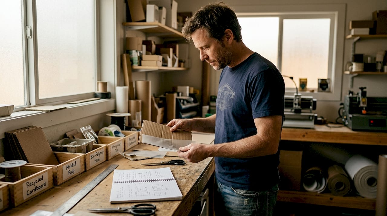 Engineer reviewing sustainable packaging materials