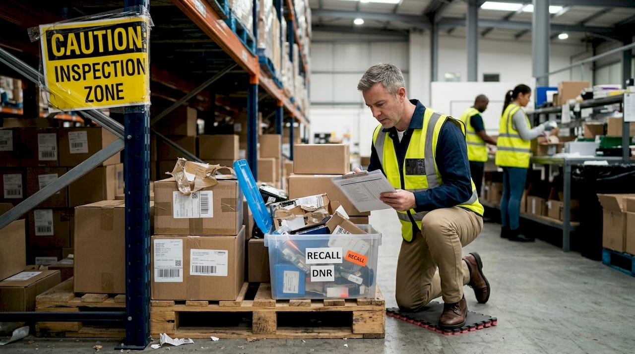 Supervisor checks disorganized boxes during recall