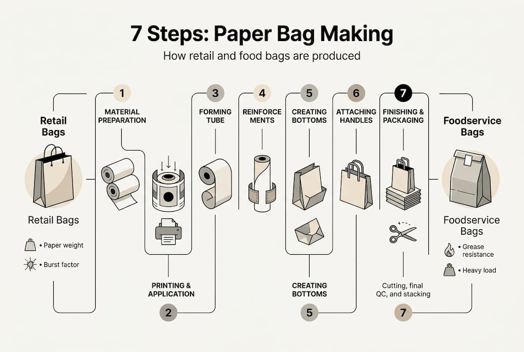 Infographic showing paper bag production steps