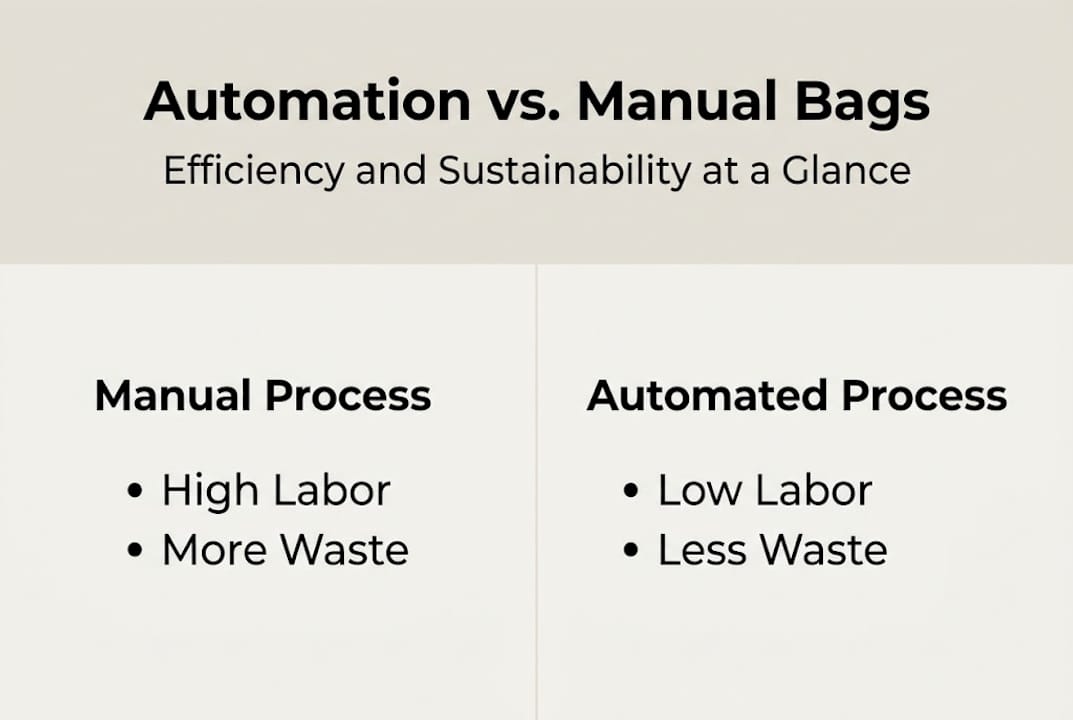 Infographic comparing manual and automated bag making