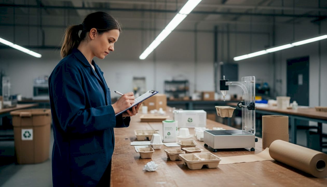 Technician testing compostable packaging performance