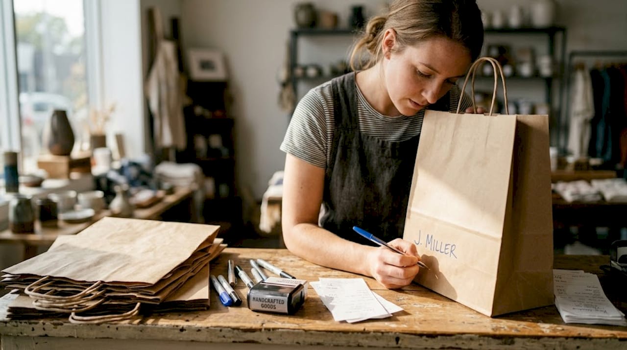 Hand writing on uncoated kraft paper bag