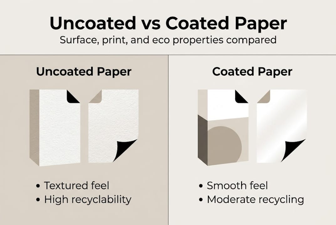 Infographic comparing uncoated and coated paper features