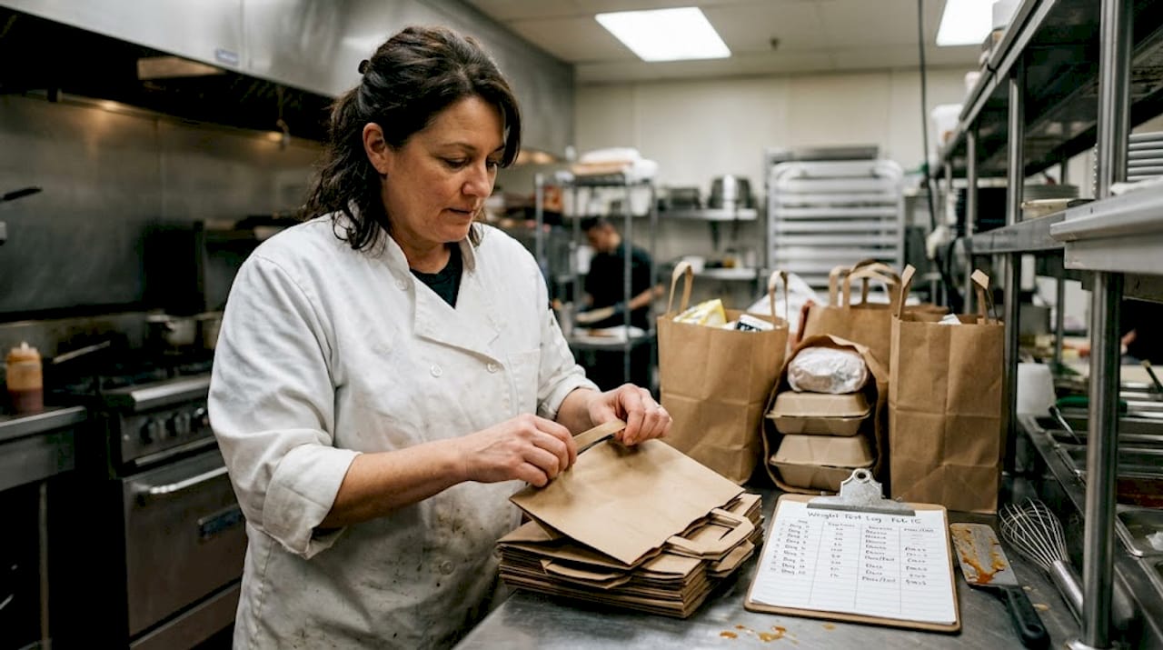 Manager inspecting foodservice bag quality