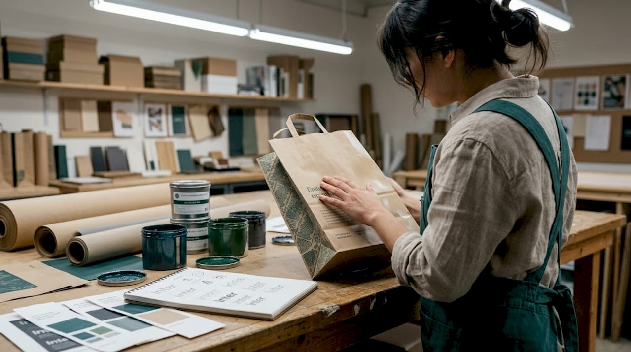 Designer testing bag finishes at worktable