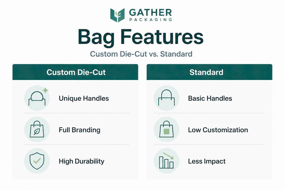 Infographic comparing custom die-cut and standard bags
