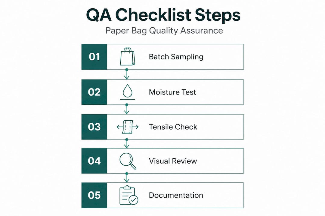Vertical infographic of paper bag QA steps
