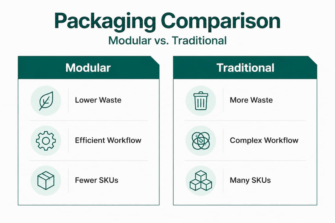 Infographic comparing modular and traditional packaging benefits