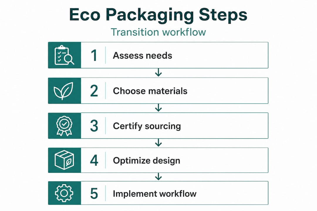Infographic illustrating eco packaging workflow steps