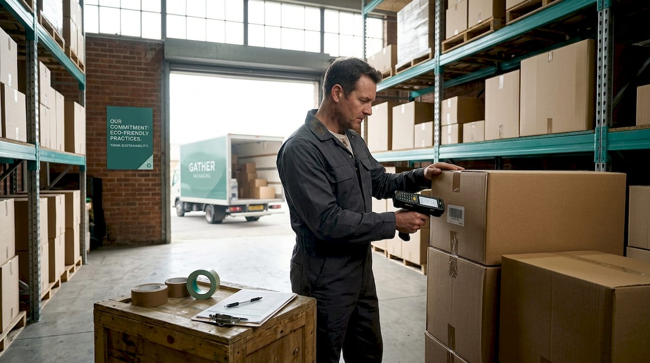 Warehouse supervisor scanning packaging inventory