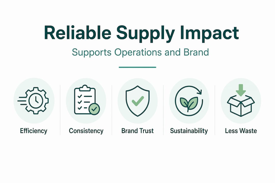 Hierarchy infographic showing benefits of reliable packaging supply