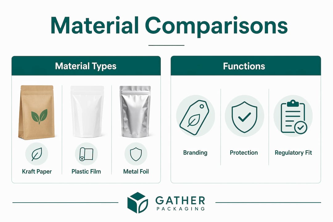 Infographic comparing materials and functions in packaging