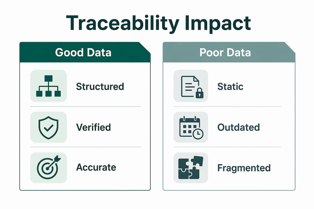 Infographic comparing good vs. poor traceability data