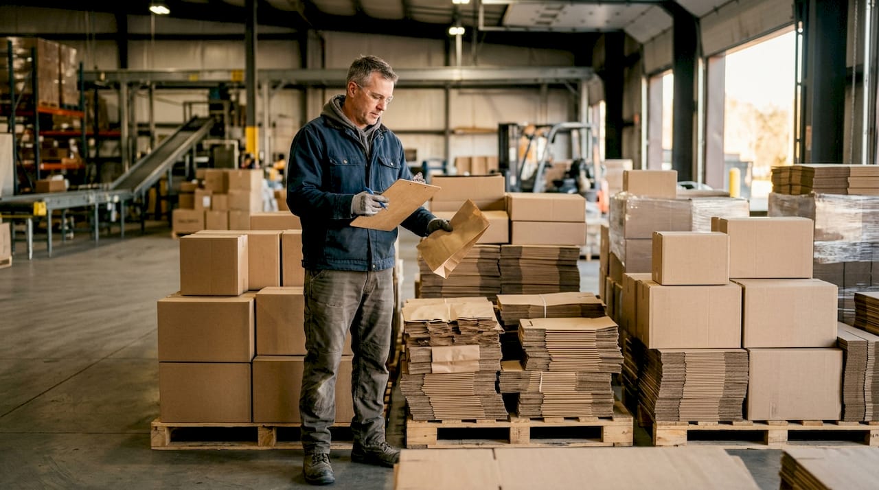 Supplier inspecting packaging in regional factory warehouse