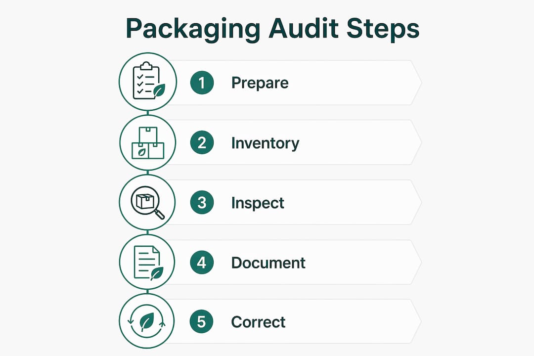 Infographic illustrating steps of packaging audit process