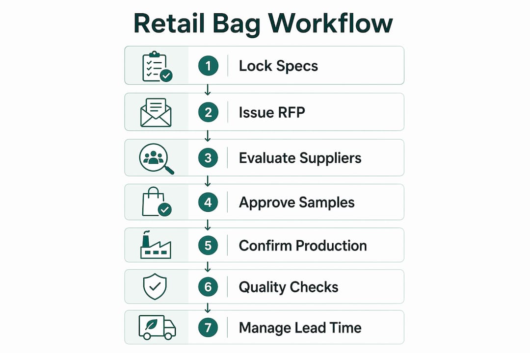 Infographic illustrating retail bag procurement workflow steps