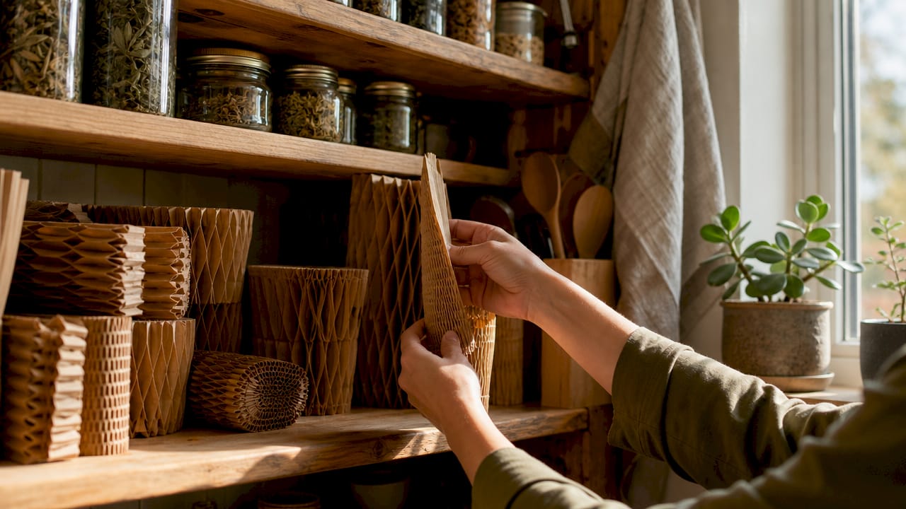 Drawer organized with paper bag dividers
