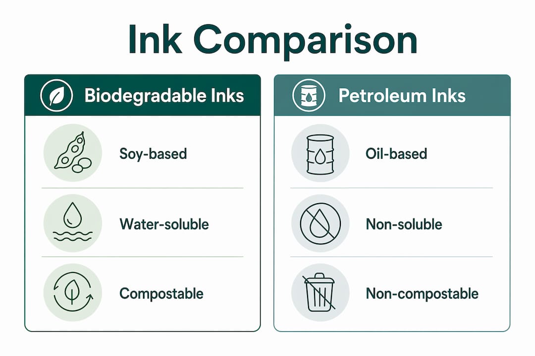 Infographic comparing biodegradable and petroleum-based inks