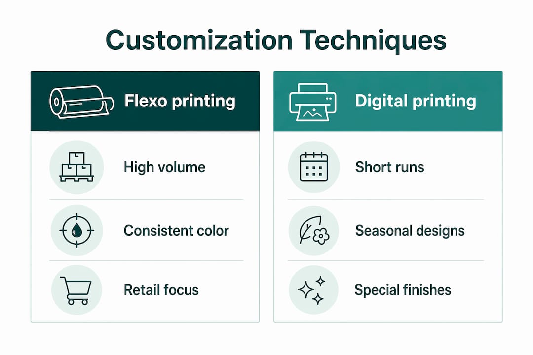 Infographic comparing bag customization techniques