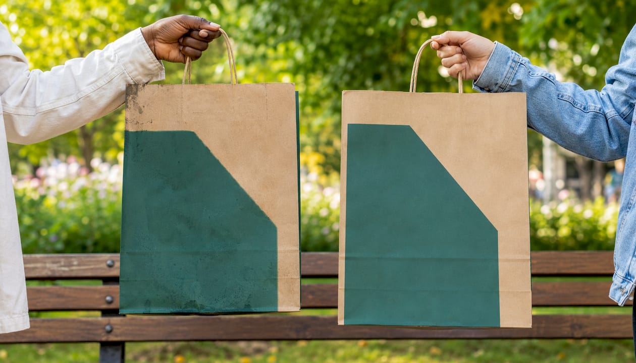 Close-up of retail bags showing print quality