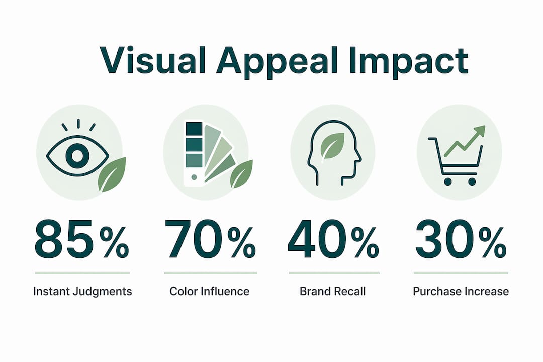 Infographic showing key statistics on visual appeal impact