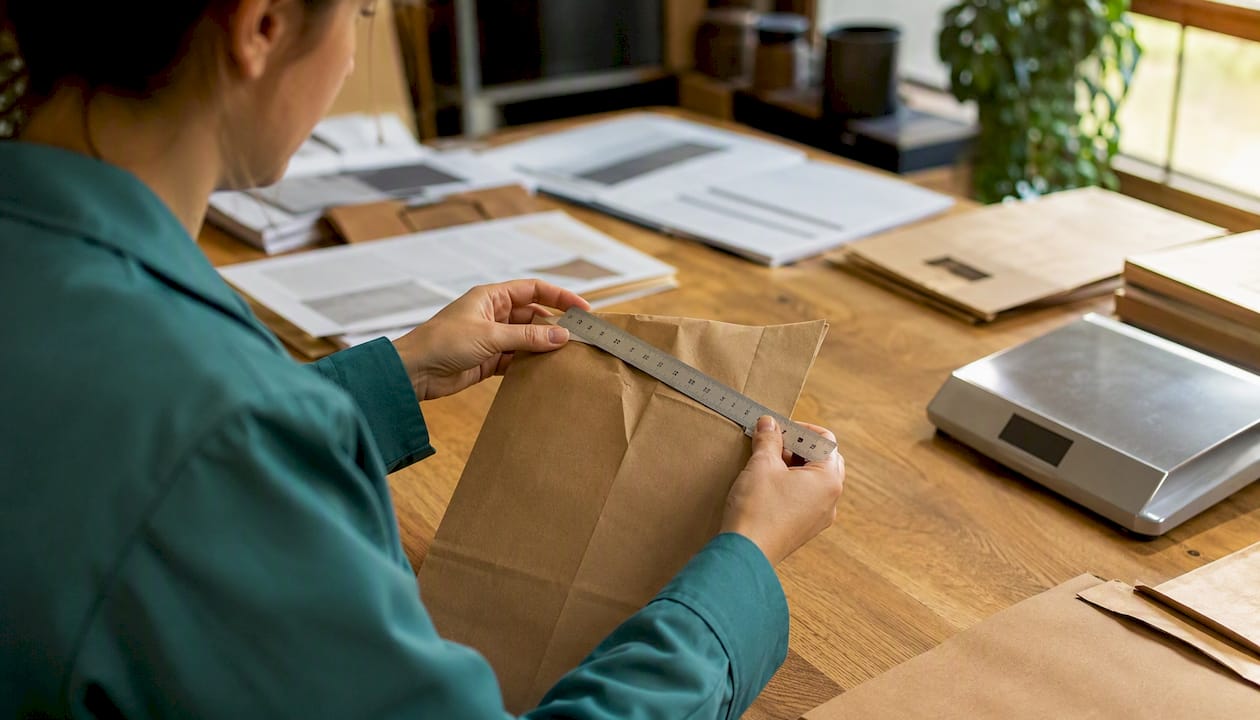 Hands inspecting gusset fold in quality control lab