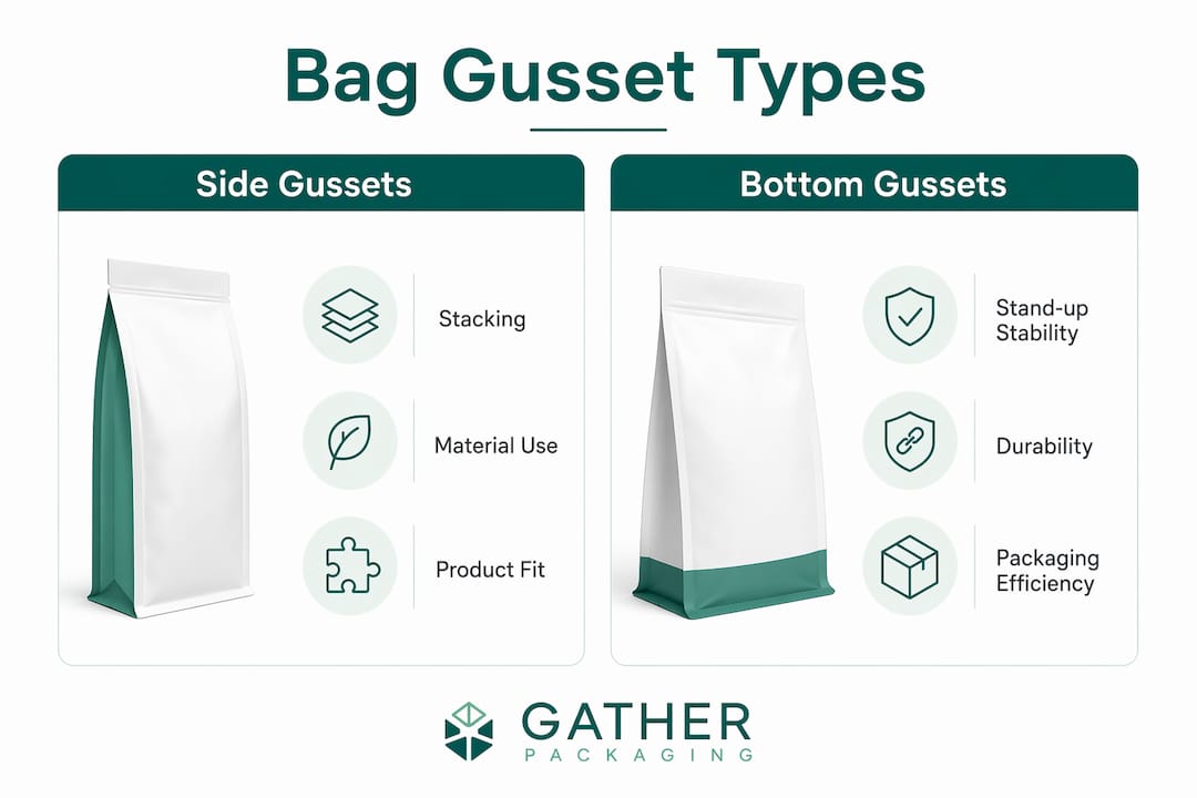 Infographic comparing side and bottom bag gusset types