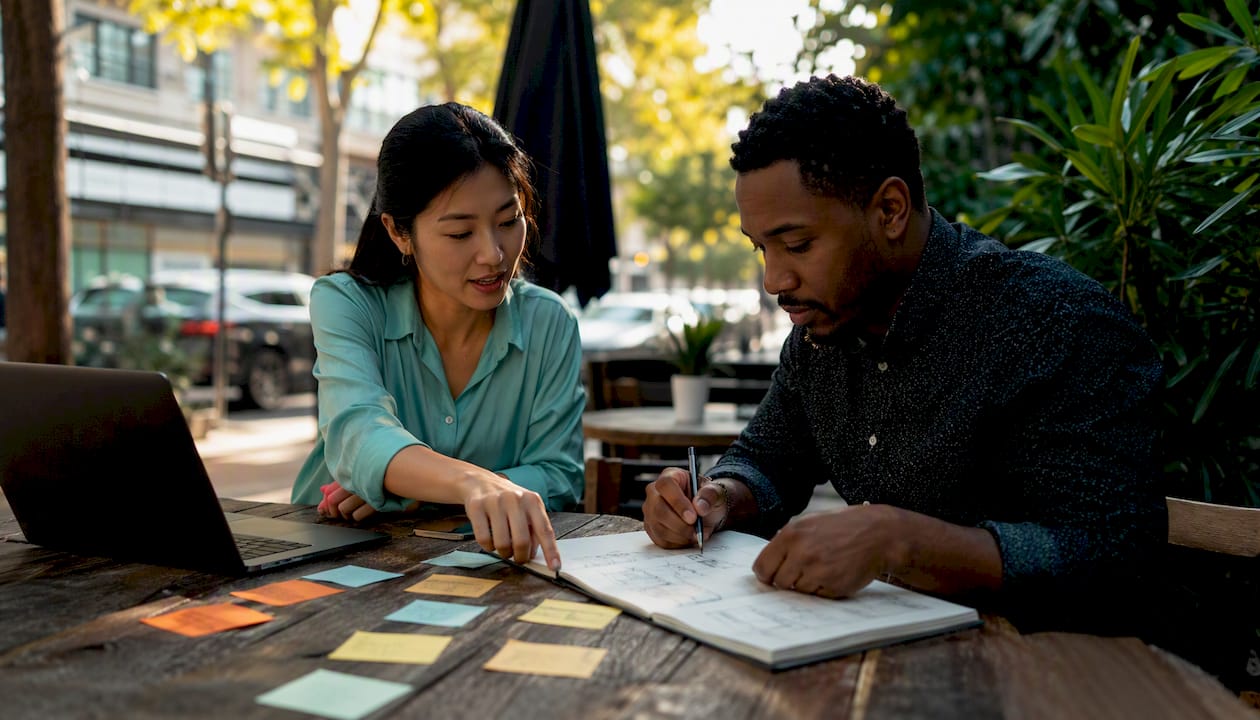 Colleagues collaborating on AI prompt management