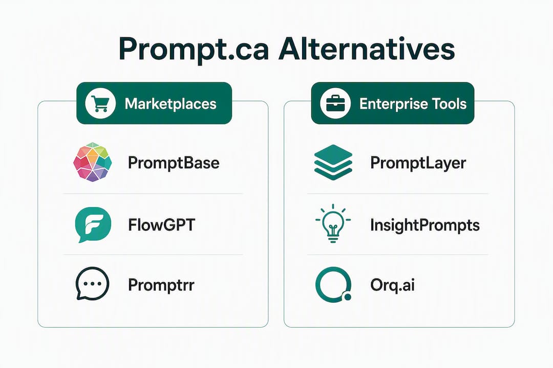 Infographic comparing prompt.ca alternative platforms by category