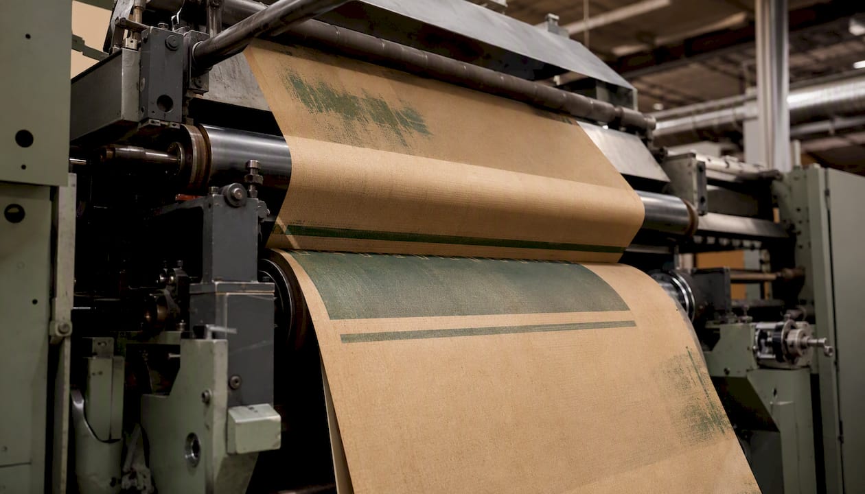 Kraft paper web on flexographic press rollers