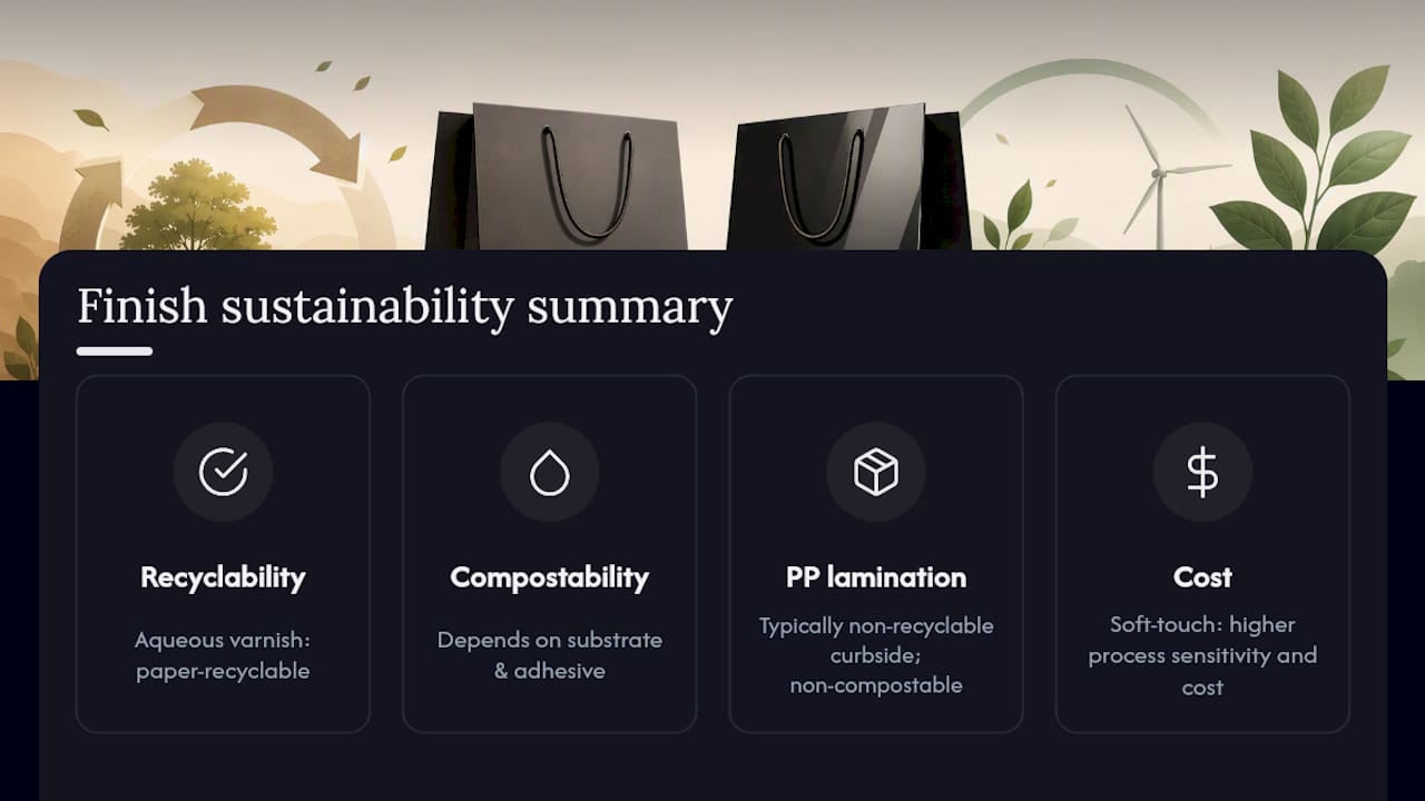 Comparison diagram of sustainability and recycling of paper bag finishes