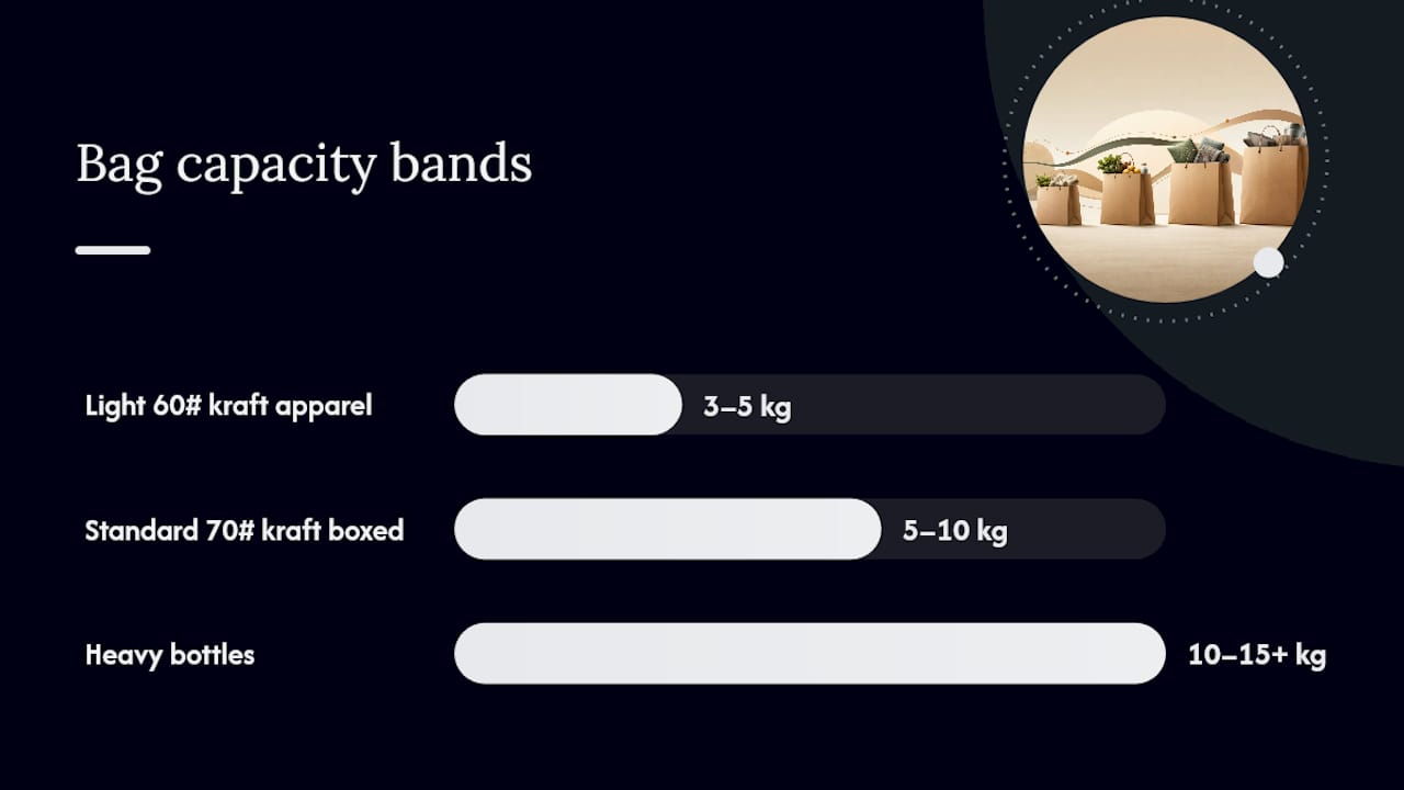Diagram comparing paper bag capacity bands and use cases
