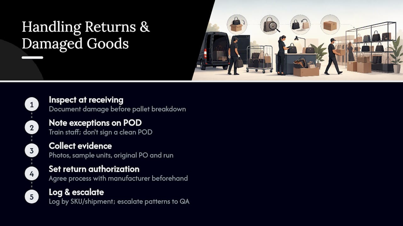 Handling Returns and Damaged Goods for Store Shipments — overview diagram