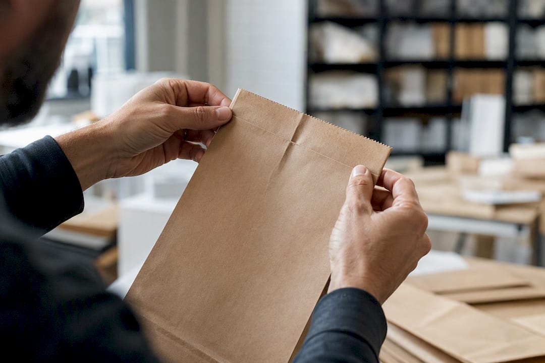 Hands inspecting printed carton packaging